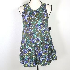 *NWT* JW Floral Green/Violet/Yellow Sleeveless Peplum Top, size Small